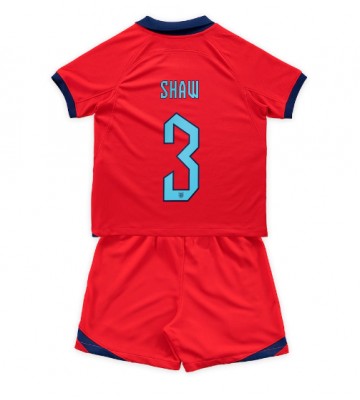 Anglia Luke Shaw #3 Koszulka Wyjazdowych Dziecięca MŚ 2022 Krótki Rękaw (+ Krótkie spodenki)